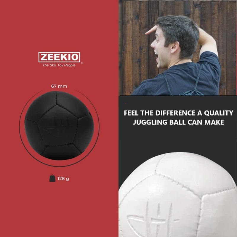 Zeekio - Josh Horton Pro Series Juggling Balls - Professional - for All Levels & Ages- Millet Filled - 12 Panel Synthetic Leather Ball Durable - 128 Grams 67mm Wide - Set of 3 Black - Image 5